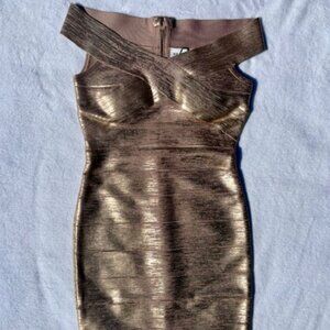 Herve Leger Paris Rose Gold Foil Dress - Size M